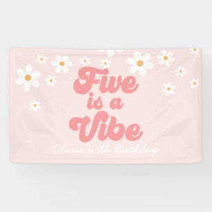 Vijf is een Vibe Retro Daisy Pink 5e verjaardag Spandoek