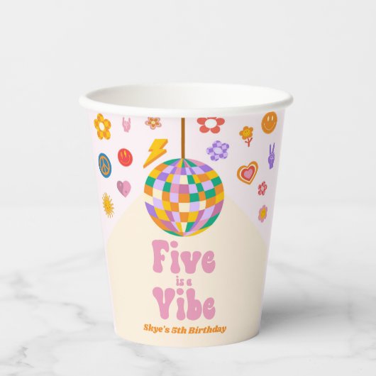 Vijf is een Vibe Retro Disco Ball 5e Verjaardagsfe Papieren Bekers (Voorkant)