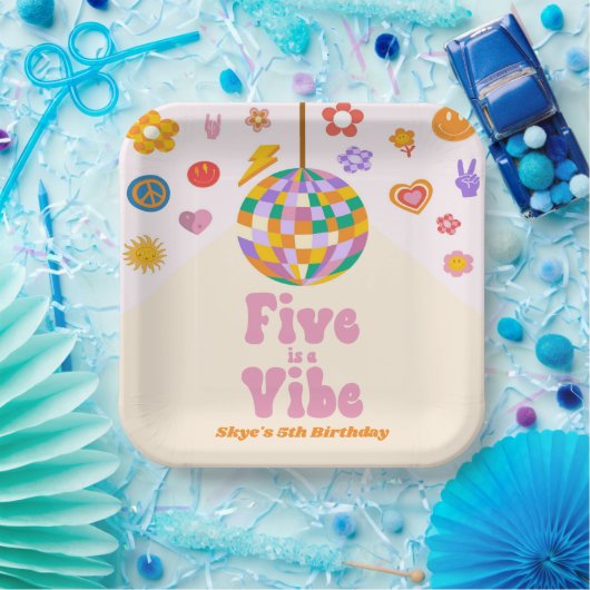 Vijf is een Vibe Retro Disco Ball 5e Verjaardagsfe Papieren Bordje (Feest)