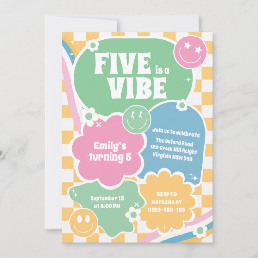 Vijf is een vibe retro glimlacht vijfde verjaardag kaart (Voorkant)