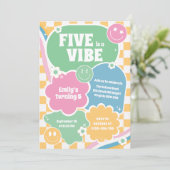 Vijf is een vibe retro glimlacht vijfde verjaardag kaart (Staand voorkant)