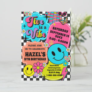 Vijf is een Vibe Retro Smile Groovy verjaardagsfee Kaart