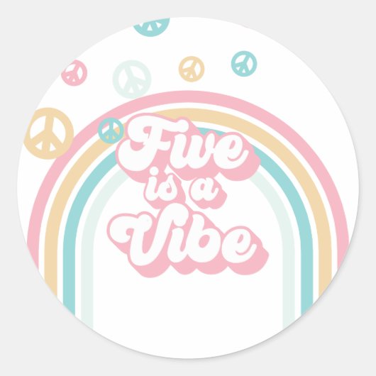 Vijf is een Vibe Retro Summer Rainbow Ronde Sticker (Voorkant)