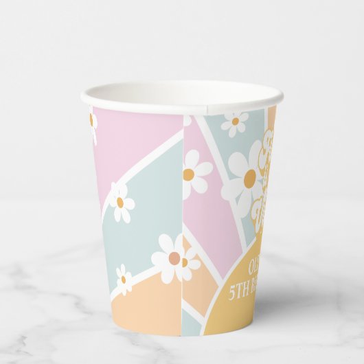 Vijf is een Vibe Retro Sunshine pastel Birthday Papieren Bekers (Rechts)