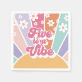 Vijf is een Vibe Retro Sunshine Rainbow Daisy Servet (Voorkant)