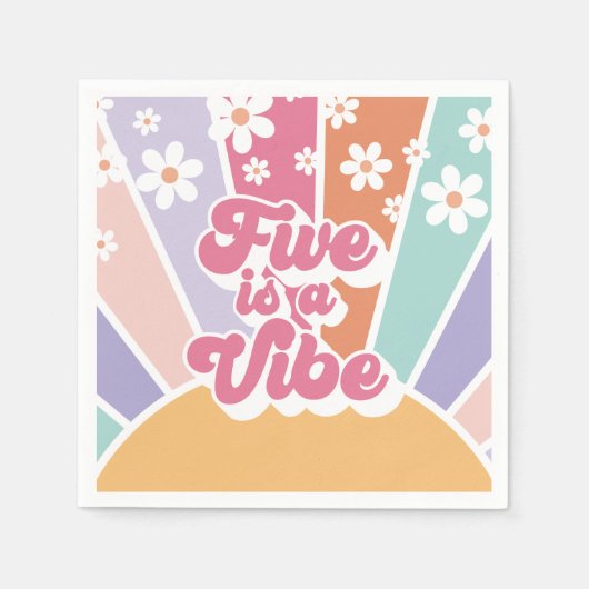 Vijf is een Vibe Retro Sunshine Rainbow Daisy Servet (Voorkant)