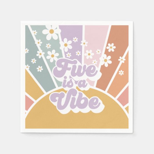 Vijf is een Vibe Retro Sunshine Rainbow Daisy Servet (Voorkant)