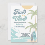 Vijf is een 'Vibe Retro Surf Beach Birthday' Kaart (Voorkant)