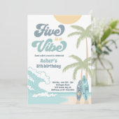 Vijf is een 'Vibe Retro Surf Beach Birthday' Kaart (Staand voorkant)