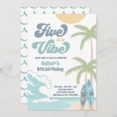 Vijf is een 'Vibe Retro Surf Beach Birthday' Kaart (Voorkant / Achterkant)