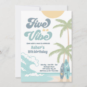 Vijf is een 'Vibe Retro Surf Beach Birthday' Kaart