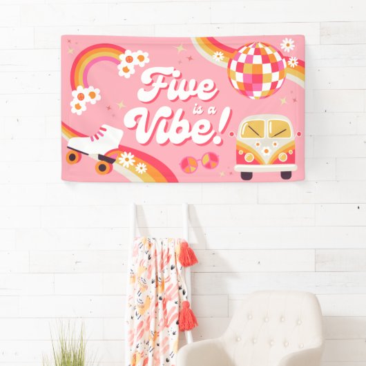 Vijf is een Vibe Retro verjaardagsbanner Spandoek (Insitu)
