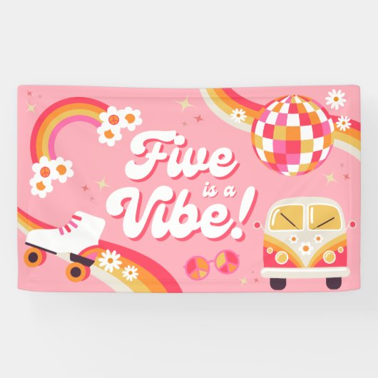 Vijf is een Vibe Retro verjaardagsbanner Spandoek (Horizontaal)