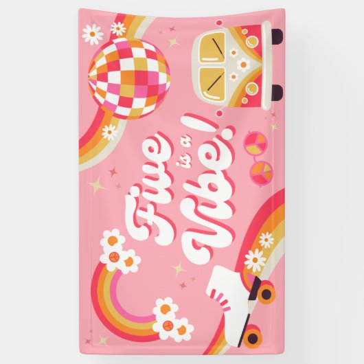 Vijf is een Vibe Retro verjaardagsbanner Spandoek (Verticaal)