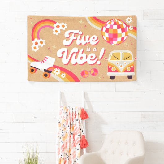 Vijf is een Vibe Retro verjaardagsbanner Spandoek (Insitu)