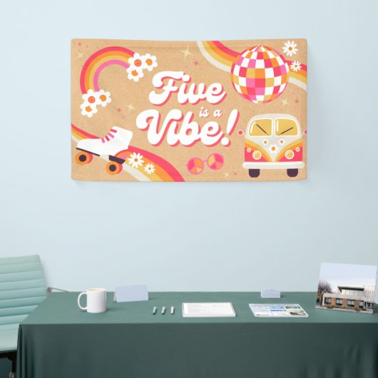 Vijf is een Vibe Retro verjaardagsbanner Spandoek (Beurs)