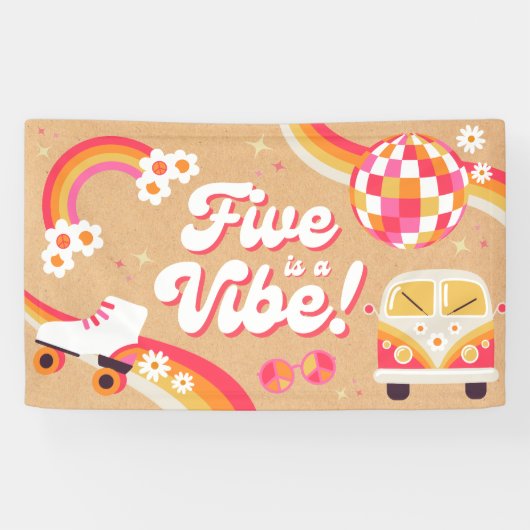 Vijf is een Vibe Retro verjaardagsbanner Spandoek (Horizontaal)