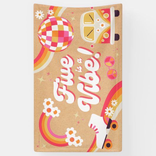 Vijf is een Vibe Retro verjaardagsbanner Spandoek (Verticaal)