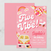 Vijf is een Vibe Retro Verjaardagsuitnodiging  Kaart (Voorkant / Achterkant)