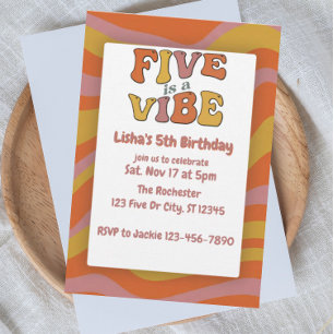 Vijf is een Vibe, Roze Oranje Geel 5e Verjaardag Kaart