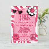 Vijf is een Vibe, roze retro 5e verjaardag Kaart (Staand voorkant)
