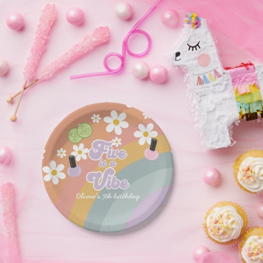 Vijf is een vibe Spa Rainbow 5e verjaardag Papieren Bordje (Feest)