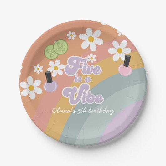 Vijf is een vibe Spa Rainbow 5e verjaardag Papieren Bordje (Voorkant)