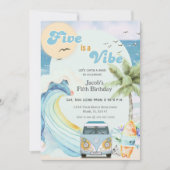 Vijf is een Vibe Surf Beach Retro vijfde verjaarda Kaart (Voorkant)