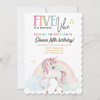 Vijf is een Vibe Unicorn Rainbow verjaardagsuitnod Kaart