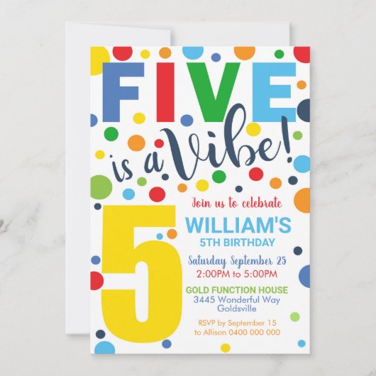 Vijf is een Vibe verjaardagsuitnodiging 5e verjaar Kaart (Voorkant)