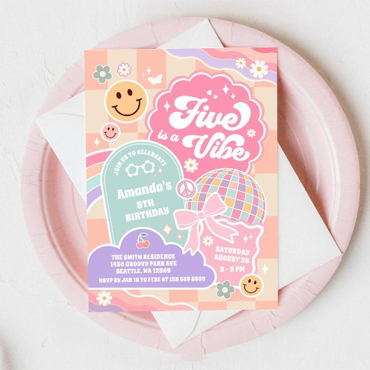 Vijf Is Een Vibe Wolken Regenboog Disco 5e Verjaar Kaart