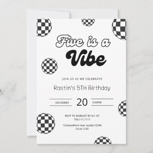 Vijf is een Vibe Zwart Retro Jongens 5e Verjaardag Kaart (Voorkant)