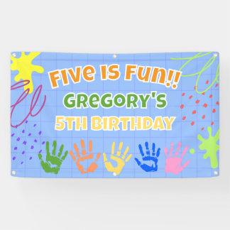 Vijf is leuk, kleurrijke geschilderde hand 5e verj spandoek
