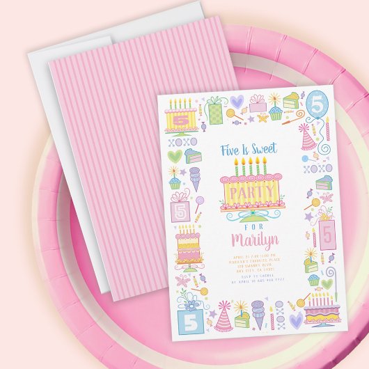 Vijf is lief roze 5e verjaardag uitnodiging