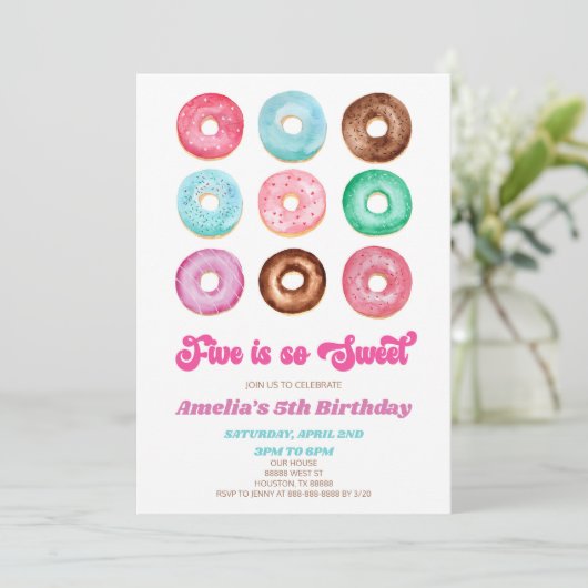 Vijf is zo lief donut sprenkelen 5e verjaardag fee kaart (Staand voorkant)