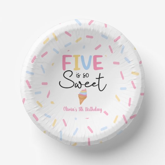 Vijf is zo lief ijs 5e verjaardag feest papieren kommen (Voorkant)