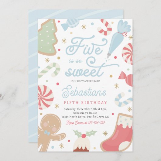 Vijf is zo lief kerstkoekje 5e verjaardag kaart (Voorkant / Achterkant)