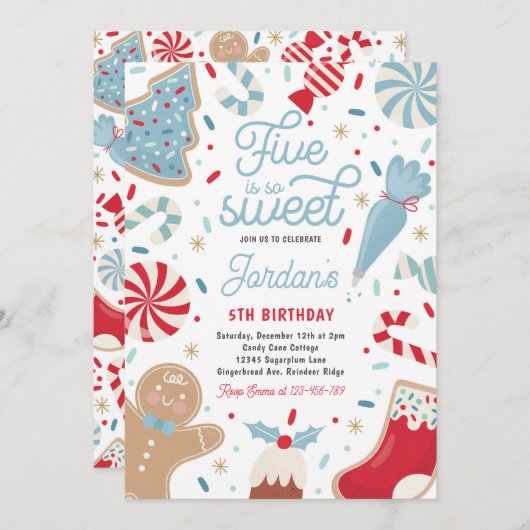 Vijf is zo lief kerstkoekje verjaardagsfeestje kaart (Voorkant / Achterkant)