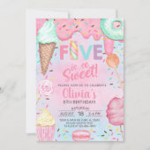 Vijf is zo lief meisje 5e verjaardag uitnodiging. kaart (Voorkant)