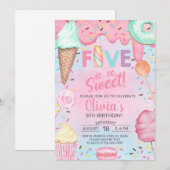 Vijf is zo lief meisje 5e verjaardag uitnodiging. kaart (Voorkant / Achterkant)