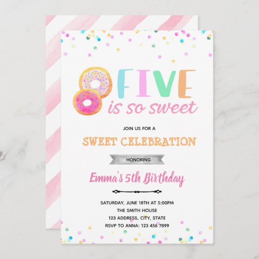 Vijf is zo zoete ijsje-uitnodiging kaart (Voorkant / Achterkant)