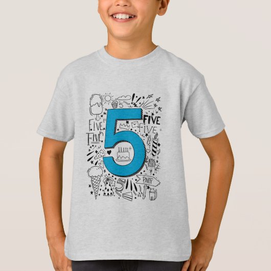 VIJF jaar 5e blauwe verjaardagskaart T-shirt (Voorkant)