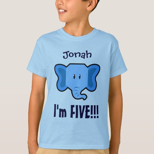 Vijf jaar 5e verjaardag Cute Elephant Face V130N T-shirt (Voorkant)