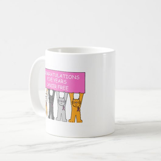 Vijf jaar gratis gefeliciteerd met kanker koffiemok (Voorkant links)