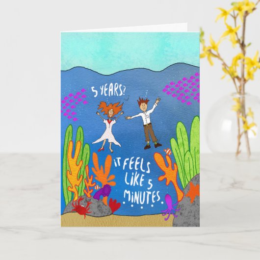 Vijf jaar onder water Funny Jubileum Kaart (Gele Bloem)