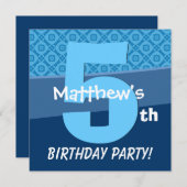 Vijf jaar oud blauw vogelpatroon voor jongen V06D Kaart (Voorkant / Achterkant)