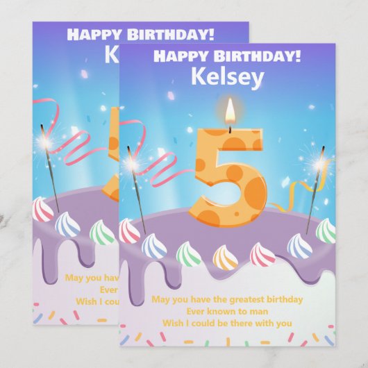 Vijf jaar oude Happy Birthday-kaart op maat (Voorkant / Achterkant)