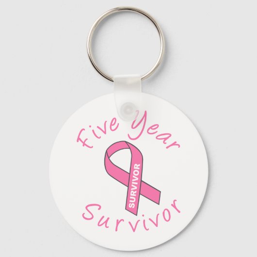 Vijf jaar overleving (Circle Pink Ribbon) Sleutelhanger (Voorkant)