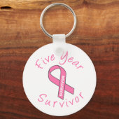 Vijf jaar overleving (Circle Pink Ribbon) Sleutelhanger (Voorkant)