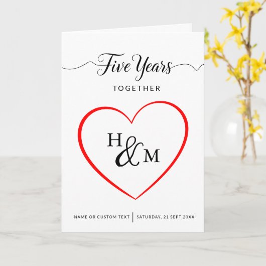 Vijf jaar samen 5e bruiloft Jubileum Kaart (Gele Bloem)
